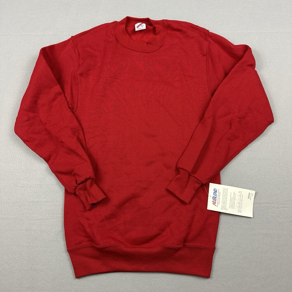 Jerzees Sweatshirt Men Small Red Solid Black Crewneck Pullover Sweater S USA *